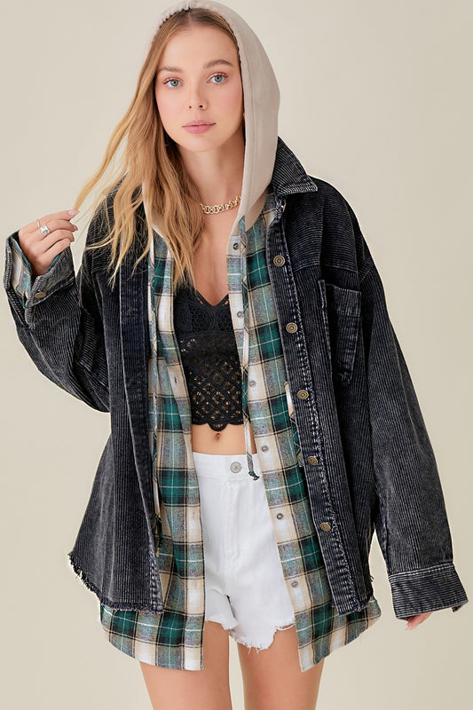 Corduroy Washed Finished Frayed Hem Jacket