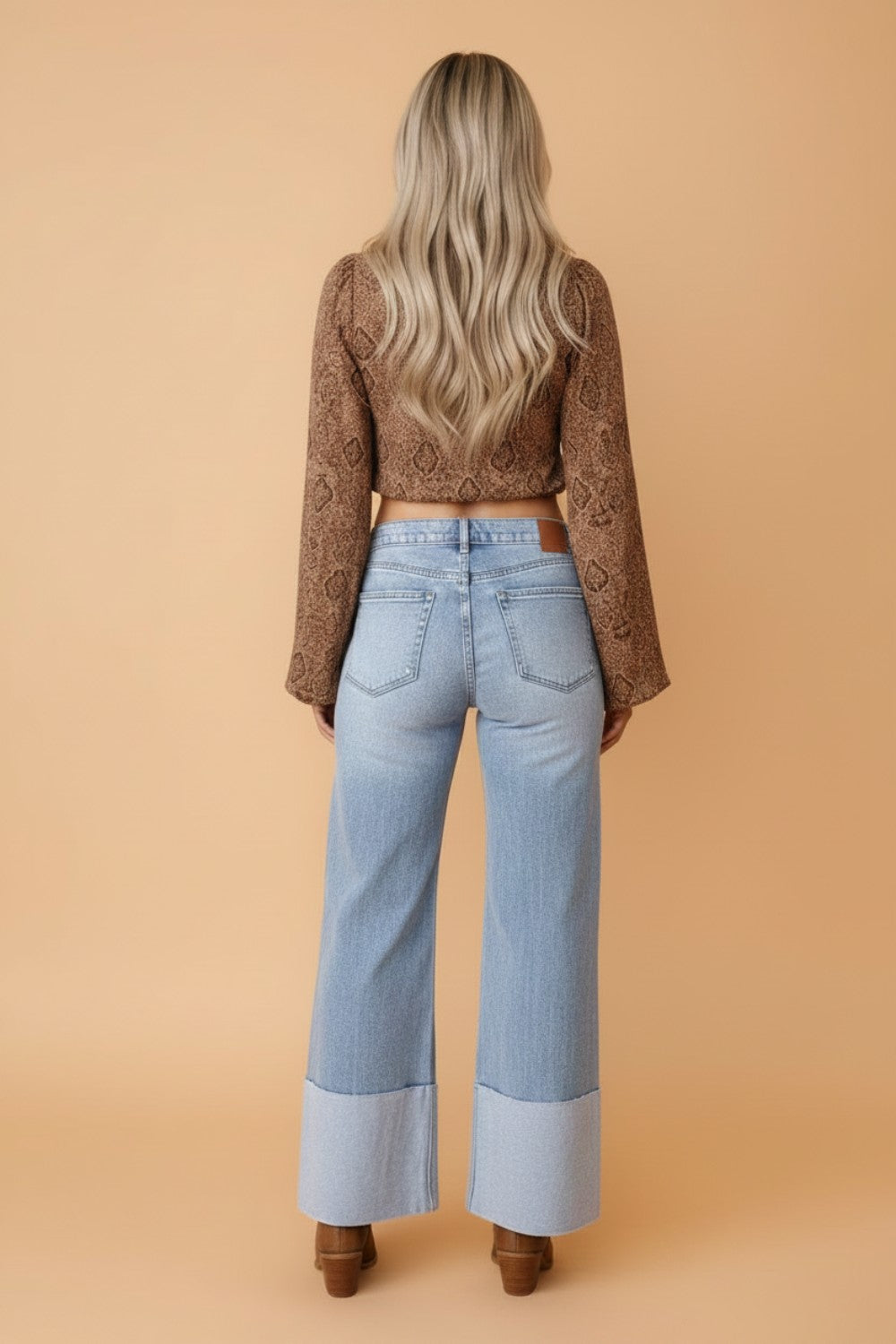 Denim Turn-Up Cuffs Wide Leg Jeans